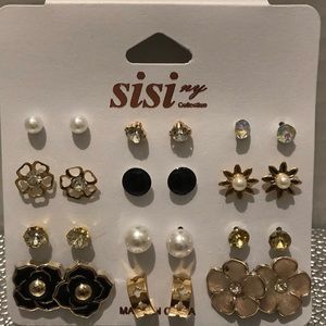 New Earrings Set Pack of 12 pair Rose Round faux pearl  ball bead stud  #200